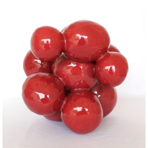 Modern Ceramic Sculpture Handmade Red Grapefruit Organic Shape Decorative Piece - Picture 3 of 13